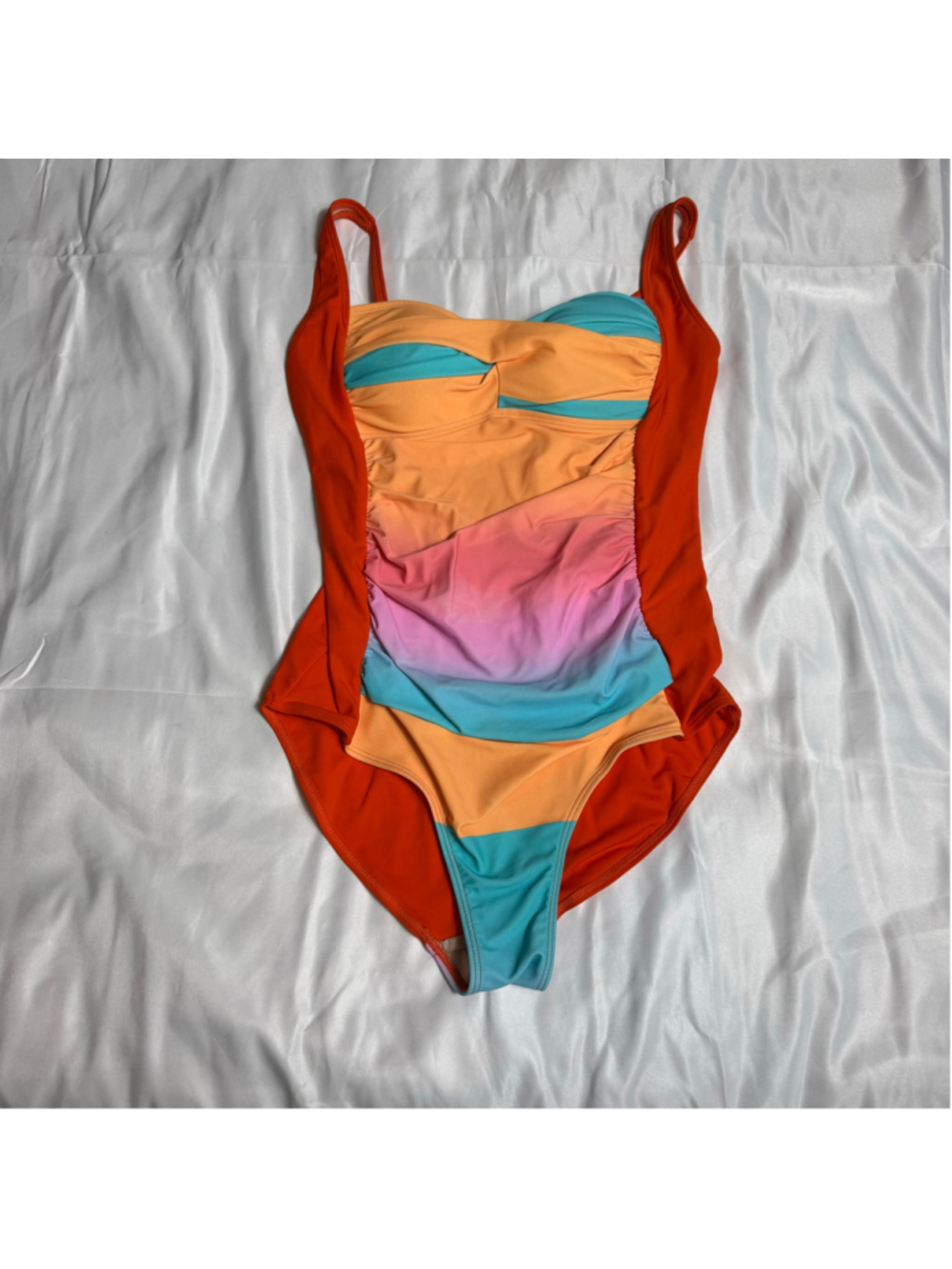 Women's Romenz One Piece Swimsuit Size M Orange Multicolor